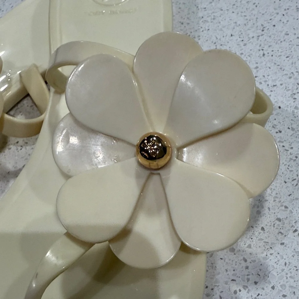Tory Burch Cream Floral Jelly Thong Sandals
